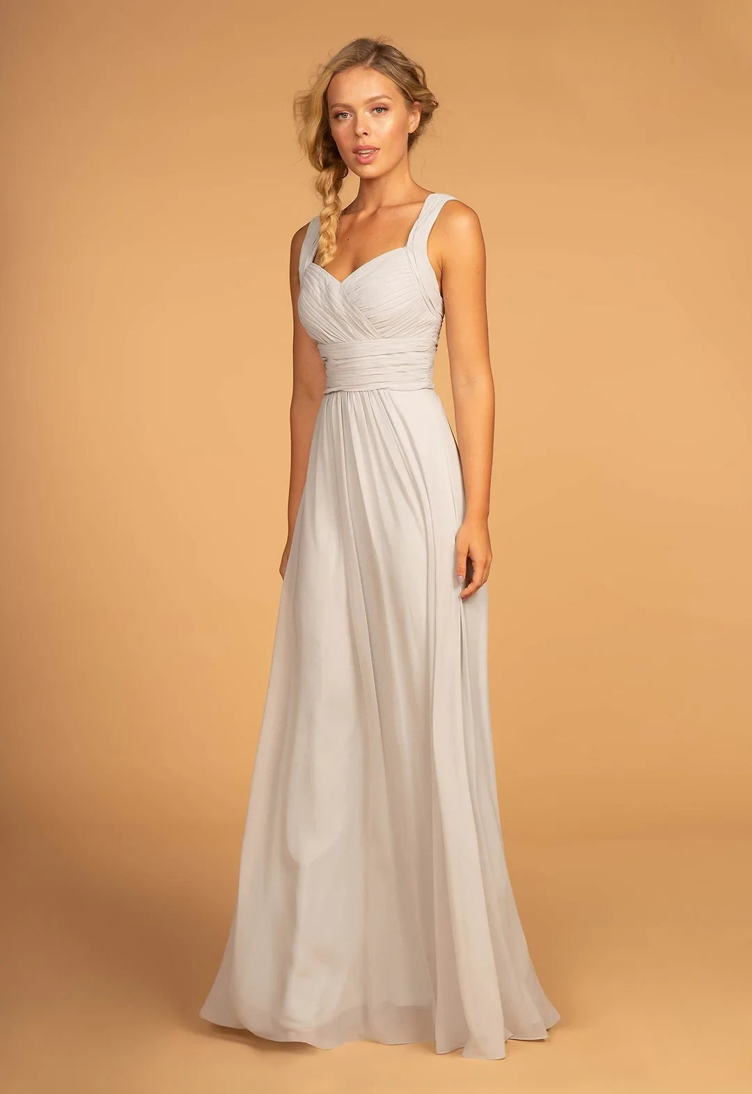 Flowy Chiffon A-Line Sweetheart Sleeveless V-Back Floor-Length Ruched Bodice Evening Dresses