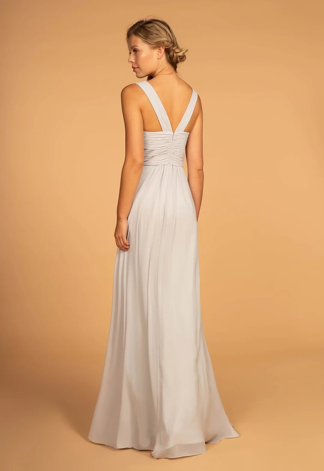 Flowy Chiffon A-Line Sweetheart Sleeveless V-Back Floor-Length Ruched Bodice Evening Dresses
