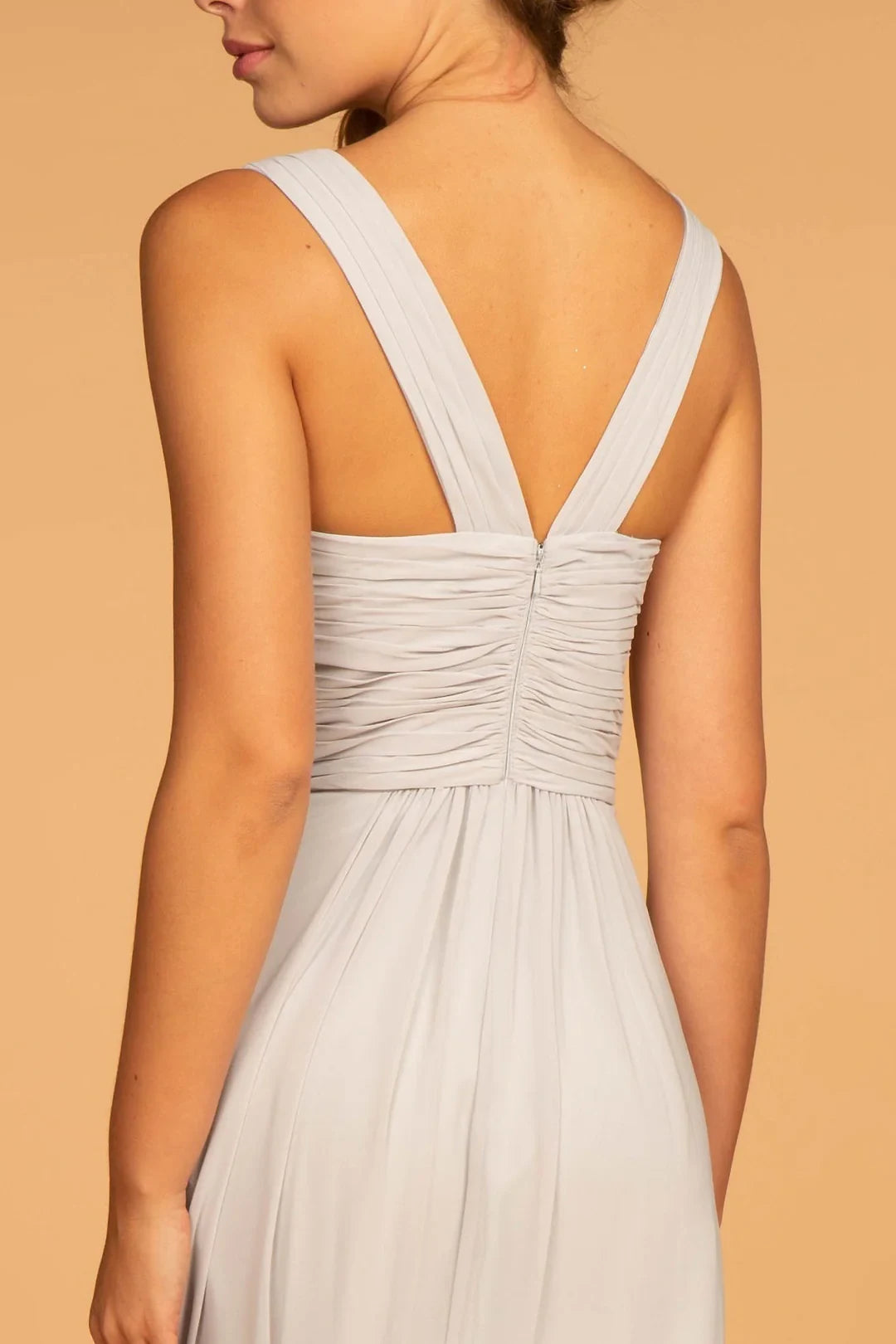 Flowy Chiffon A-Line Sweetheart Sleeveless V-Back Floor-Length Ruched Bodice Evening Dresses