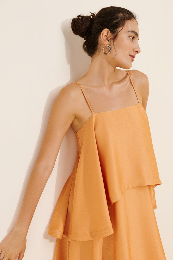 Flowy Satin A-Line Square Neck Spaghetti Strap Zipper Back Floor-Length Tiered Evening Dresses