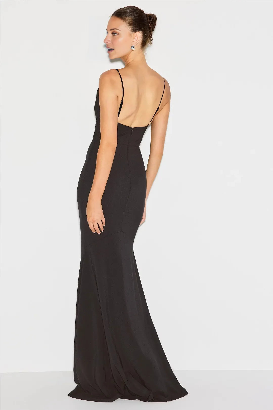 Formal Black Cowl Neck Sleeveless Spaghetti Strap Open-Back Mermaid Floor-Length Evening Dress