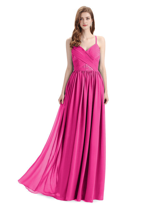 Dusty Blue Draped V-Neck Chiffon Bridesmaid Dress