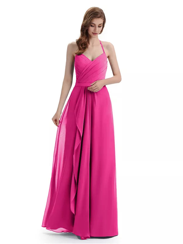 Charming Halter V-neck Off Shoulder Sleeveless Floor Length Bridesmaid Dresses