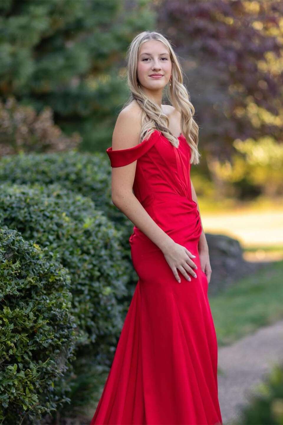 Glam Off-Shoulder Corset Bodice Ruched Mermaid Floor-Length Prom Dress