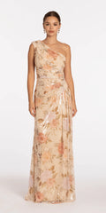 Blushing Pink Sequin One Shoulder A-Line Floor-Length Evening Dress