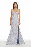 Ivory Satin Sheath Halter Floor-Length Evening Dress with High Slit