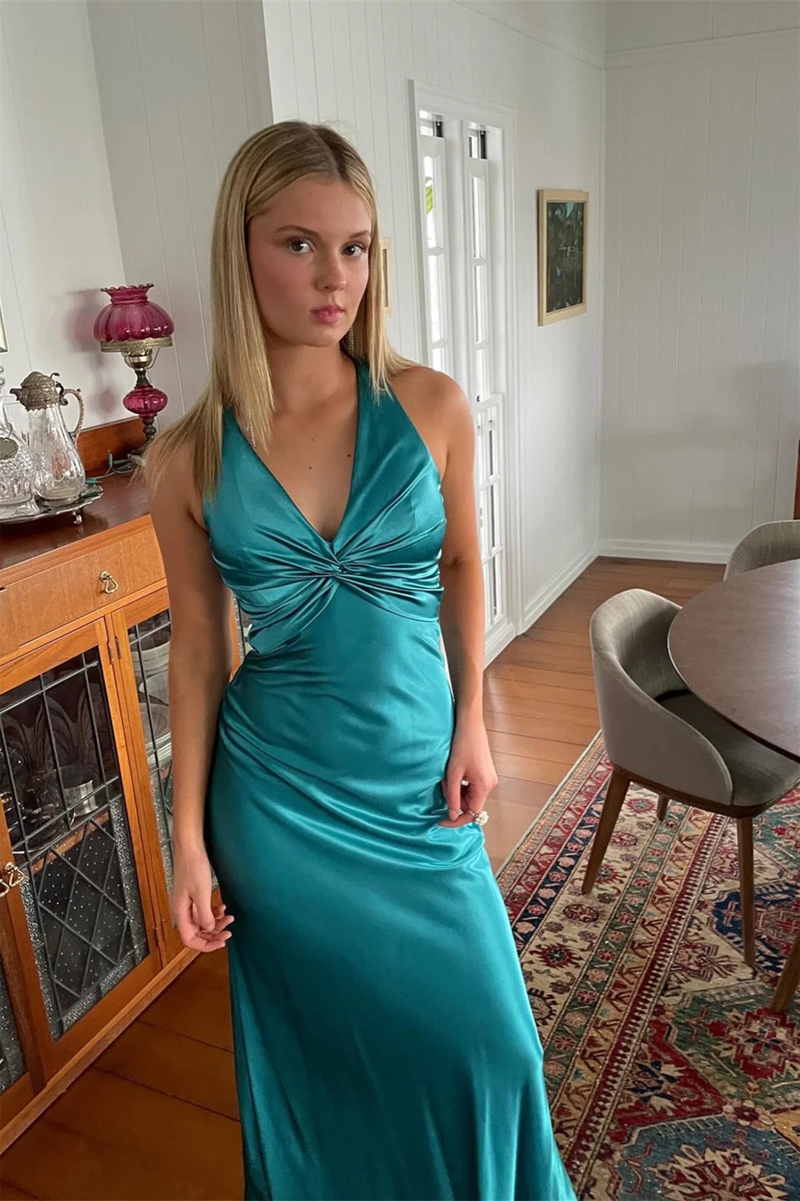 Glamorous Mermaid Halter Neck Sleeveless Open Back Floor Length Evening Dress