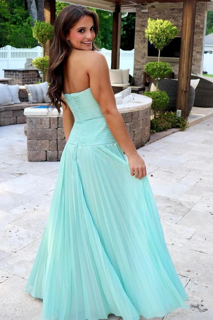 Mint Green Chiffon A-Line Floor-Length Bridesmaid Dress with Twisted Bodice & High Slit