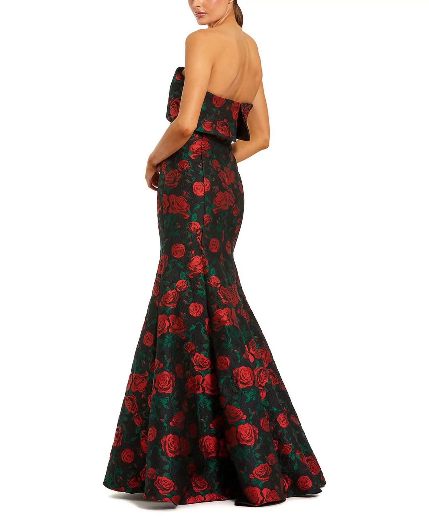 Glamorous Mermaid Silhouette Strapless Rose Jacquard Overlay Detail Maxi Prom Dress