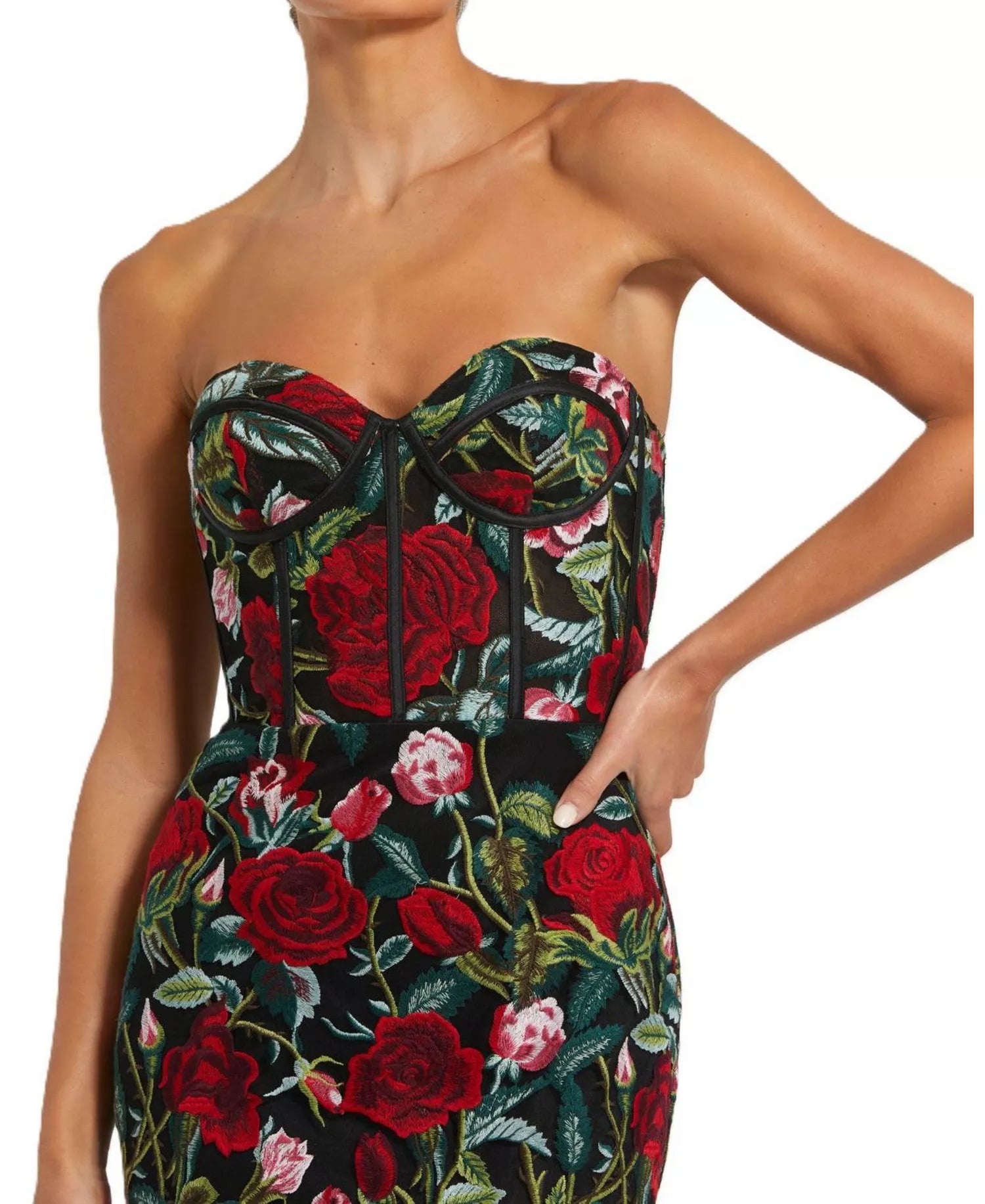 Glamorous Mermaid Silhouette Sweetheart Neck Strapless Floral Embroidered Maxi Prom Dress