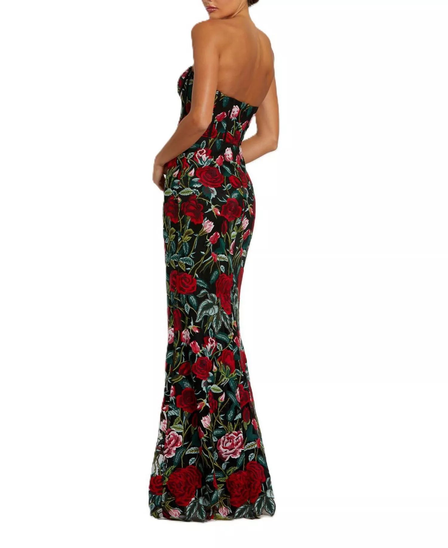 Glamorous Mermaid Silhouette Sweetheart Neck Strapless Floral Embroidered Maxi Prom Dress