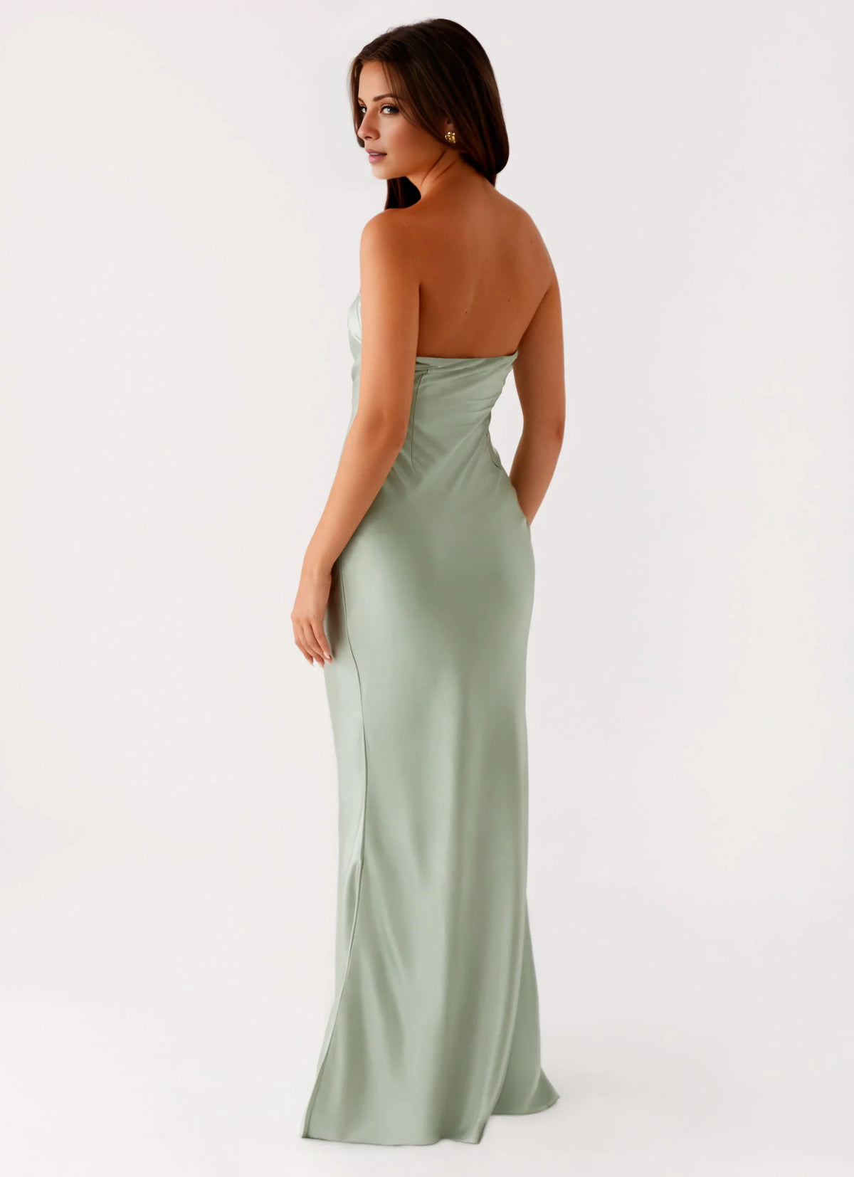 Sage Green Satin Strapless Straight Neck Sheath/Column Floor-Length Dress