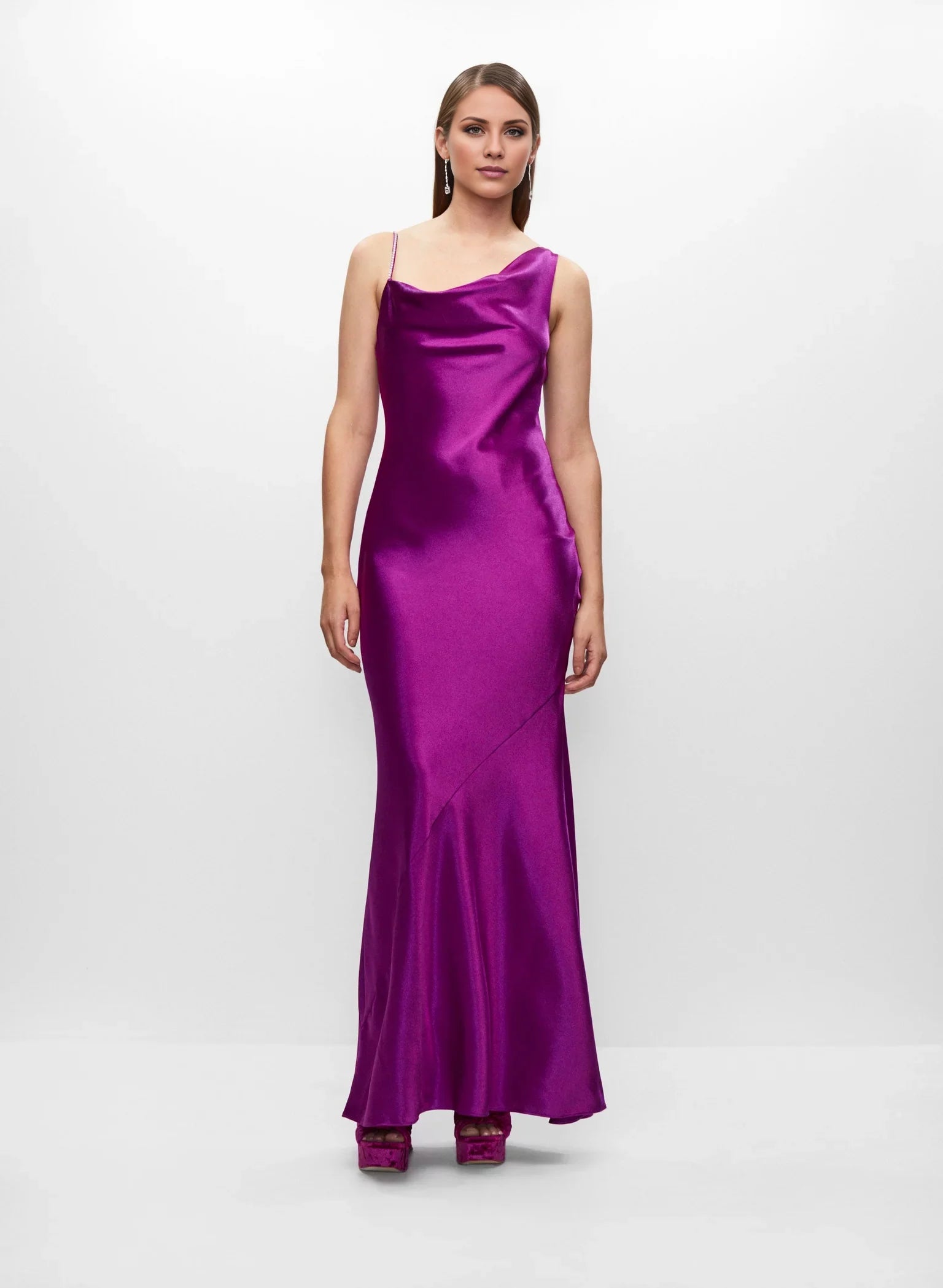 Glamorous One-Shoulder Asymmetrical Neck Sleeveless Satin Mermaid Floor-Length Evening Dress