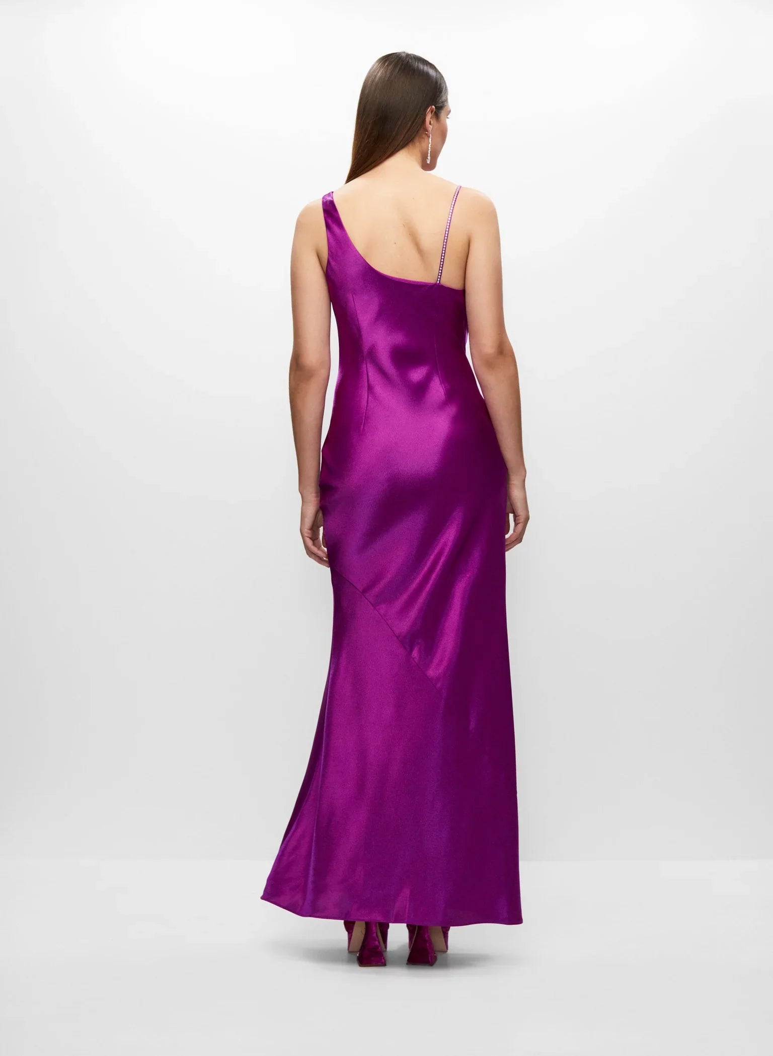 Glamorous One-Shoulder Asymmetrical Neck Sleeveless Satin Mermaid Floor-Length Evening Dress