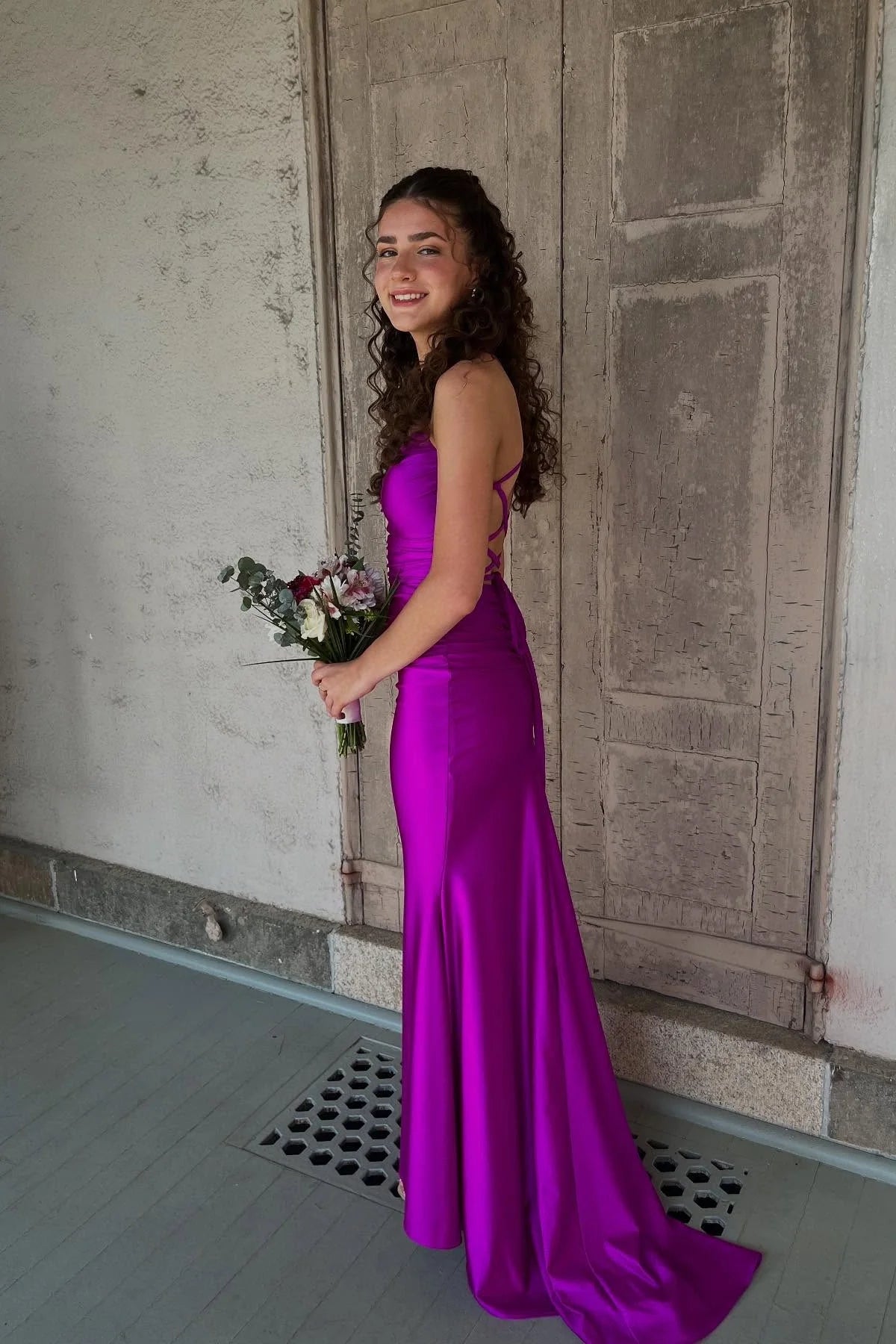 Glamorous Prom Dress with Satin Fabric, Lace-Up Back and Mermaid Silhouette