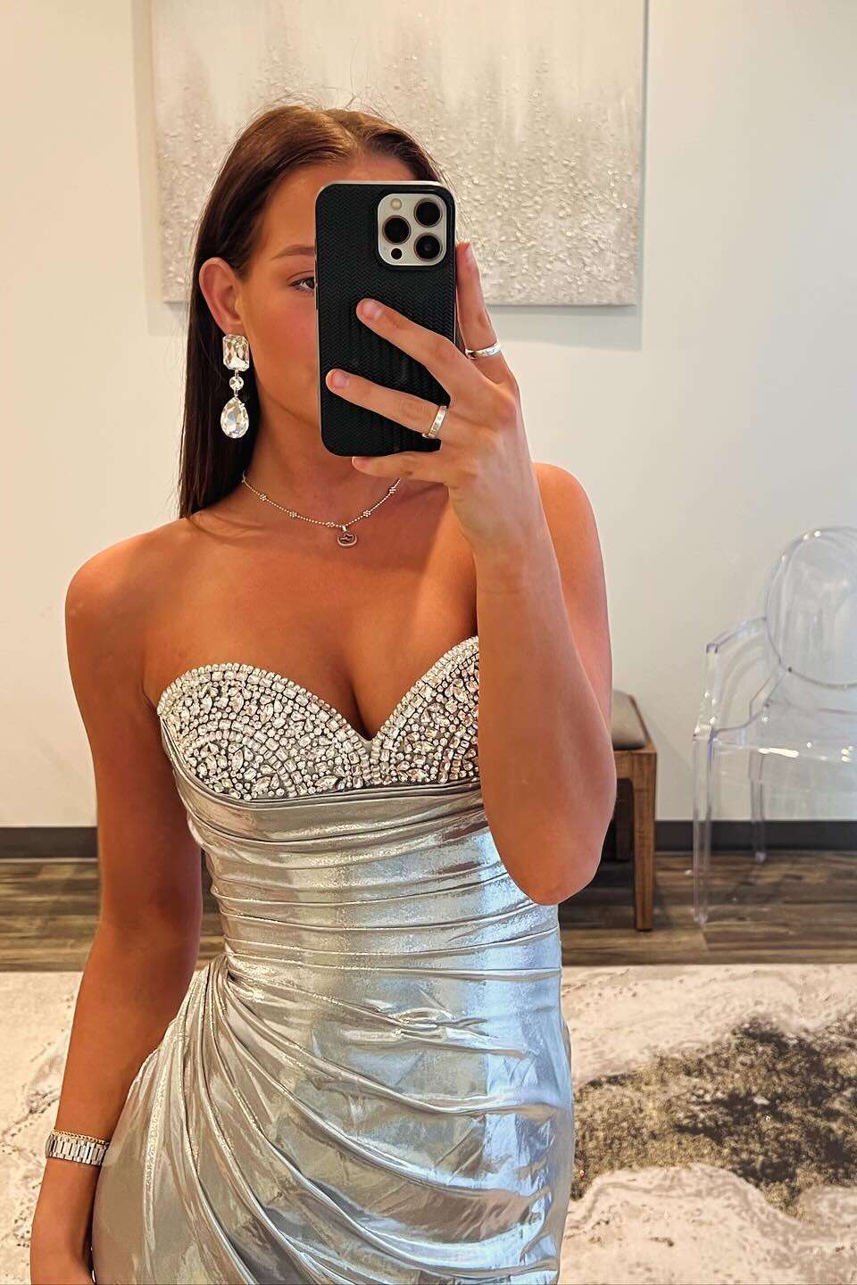 Glamorous Satin Prom Dress with Strapless Neckline, Beaded Bodice and High Side Slit