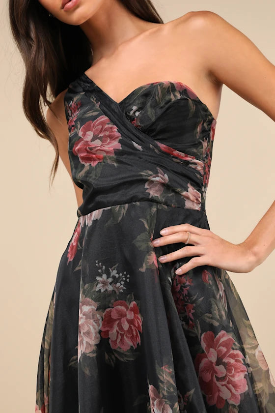 Glamorous Romantic Fitted A-Line One Shoulder Sleeveless Back Zip Floor-Length Prom Dresses