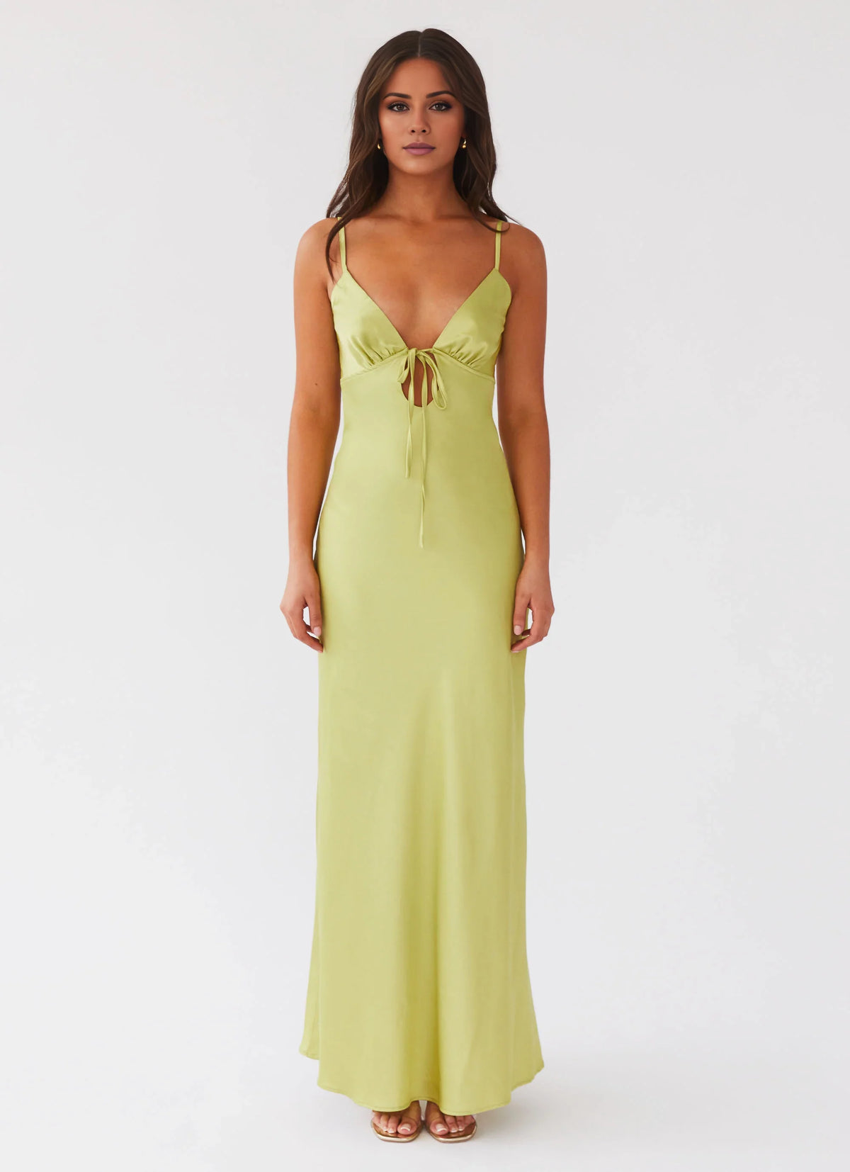 Mint Green Satin Sheath V-Neck Floor-Length Evening Dress
