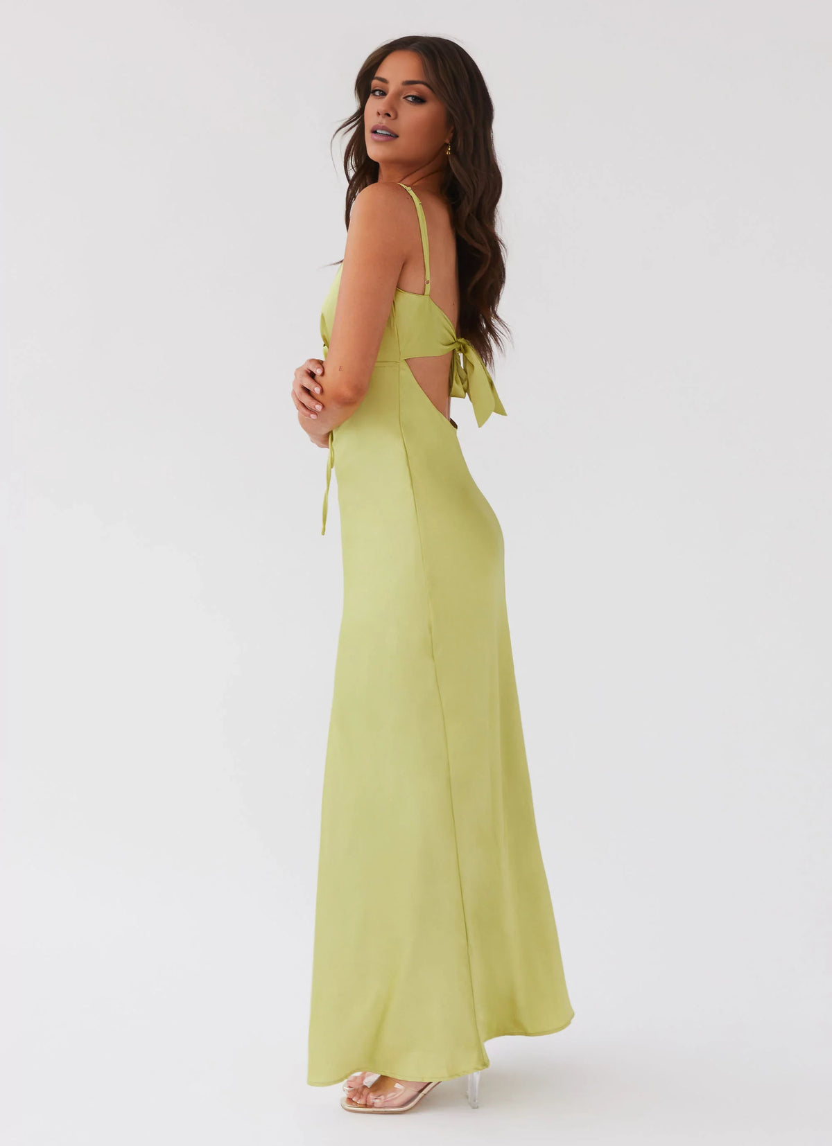 Mint Green Satin Sheath V-Neck Floor-Length Evening Dress