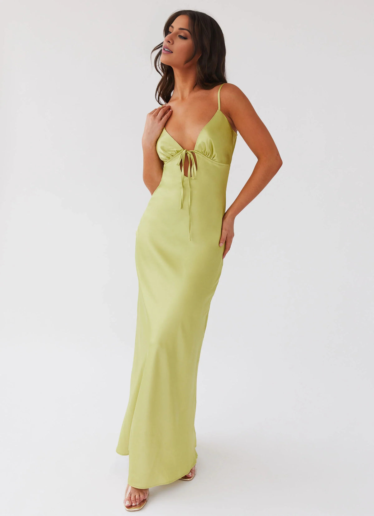 Mint Green Satin Sheath V-Neck Floor-Length Evening Dress