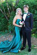 Emerald Satin Mermaid Floor-Length Evening Dress