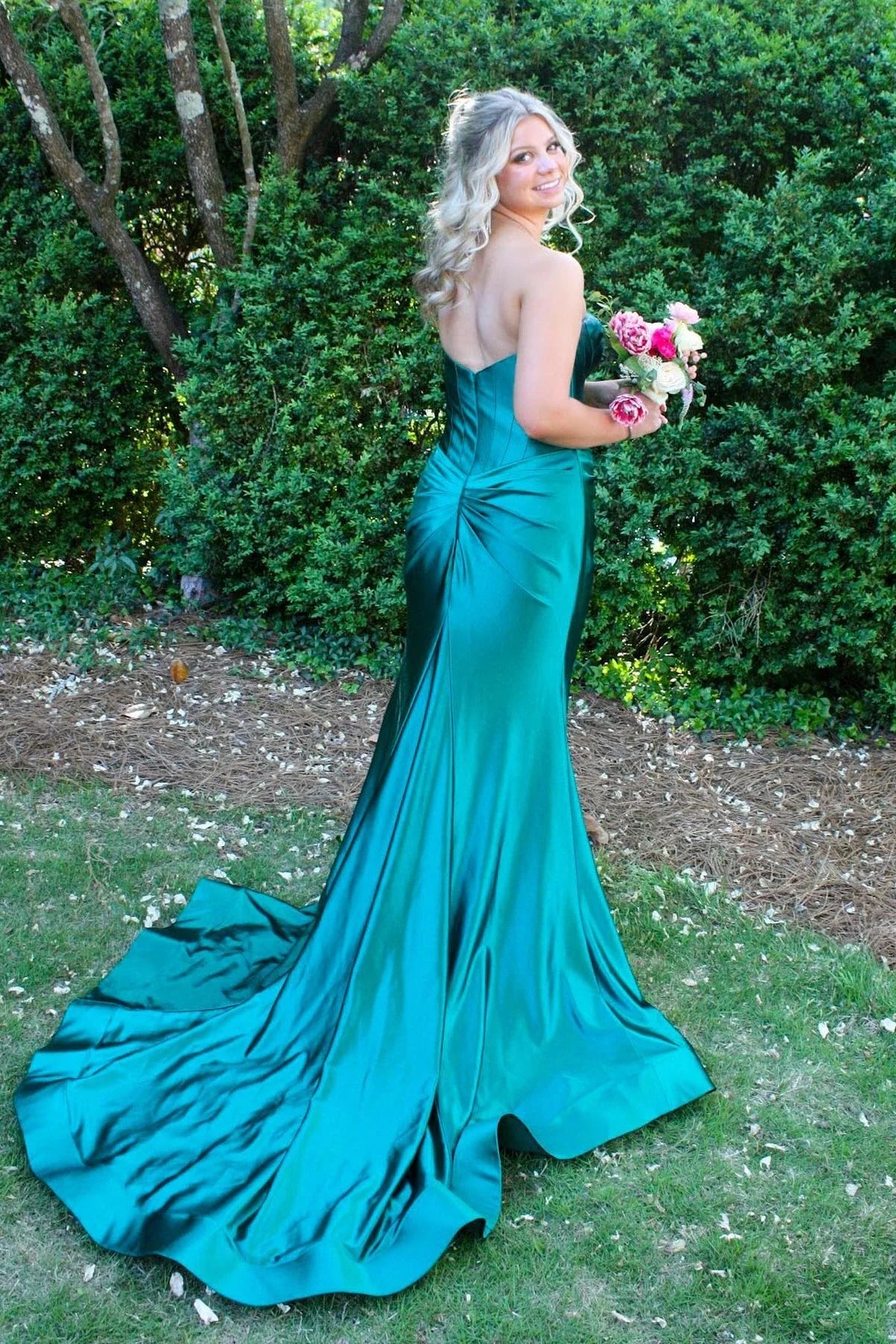 Emerald Satin Mermaid Floor-Length Evening Dress
