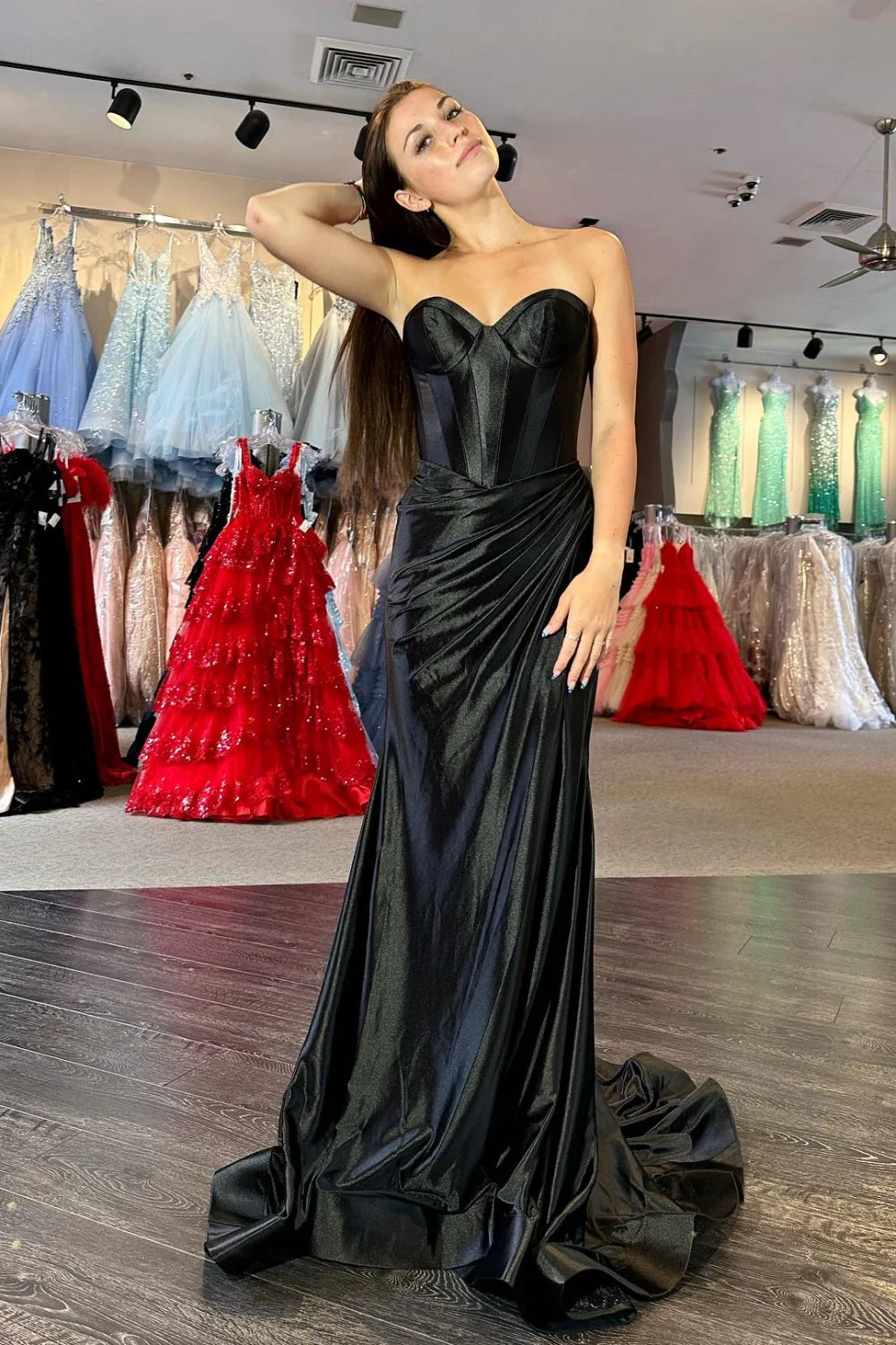 Emerald Satin Mermaid Floor-Length Evening Dress