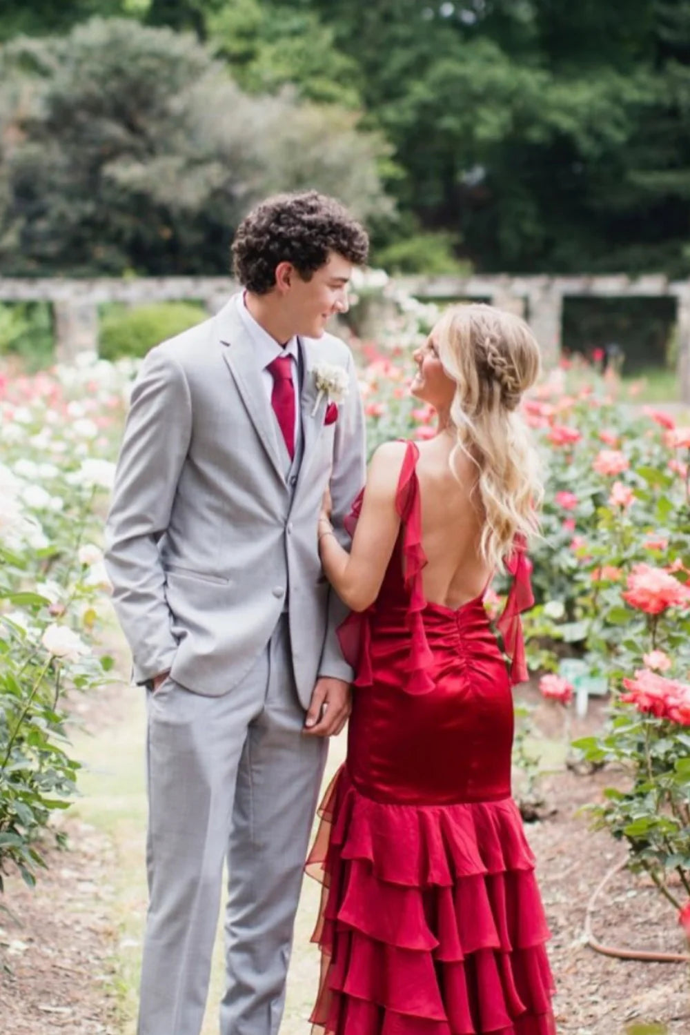Glamorous Strapless Sweetheart Satin Mermaid Prom Dress with Ruffled Tiered Skirt Open Back & High Slit