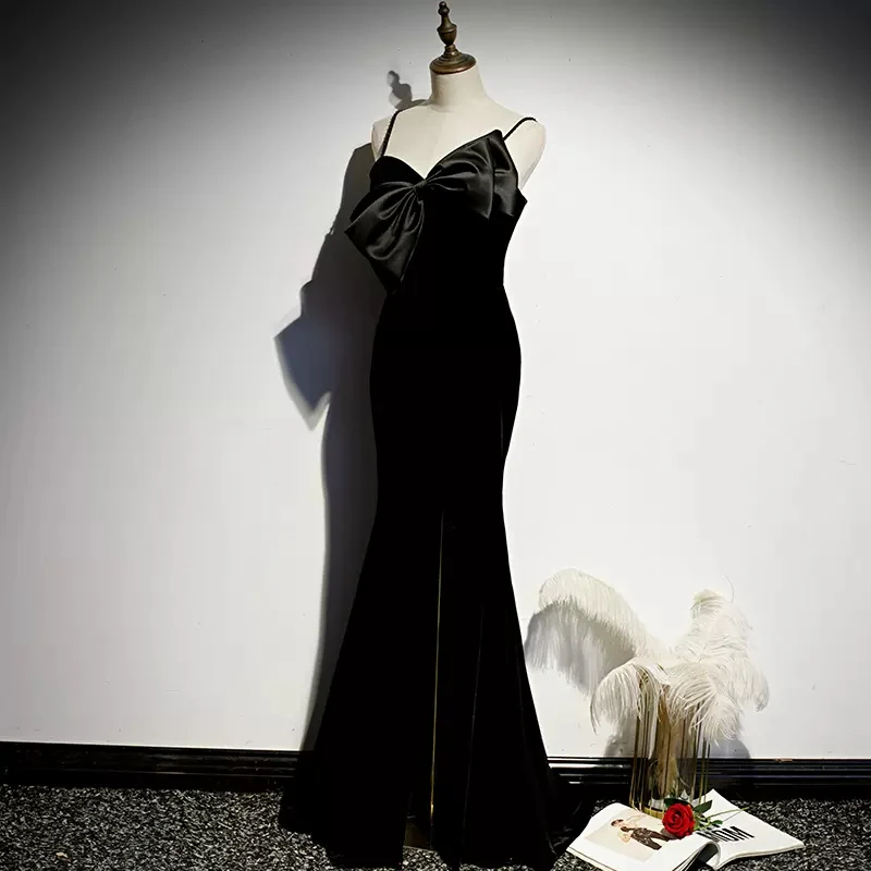 Glamorous Velvet Mermaid Maxi Dress Sweetheart Neck Bow Detail Lace Up Evening Dresses