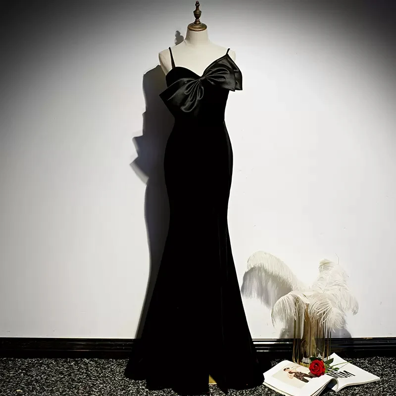 Glamorous Velvet Mermaid Maxi Dress Sweetheart Neck Bow Detail Lace Up Evening Dresses