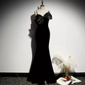 Black Velvet Sweetheart Mermaid Floor-Length Gown with Large Satin Bow