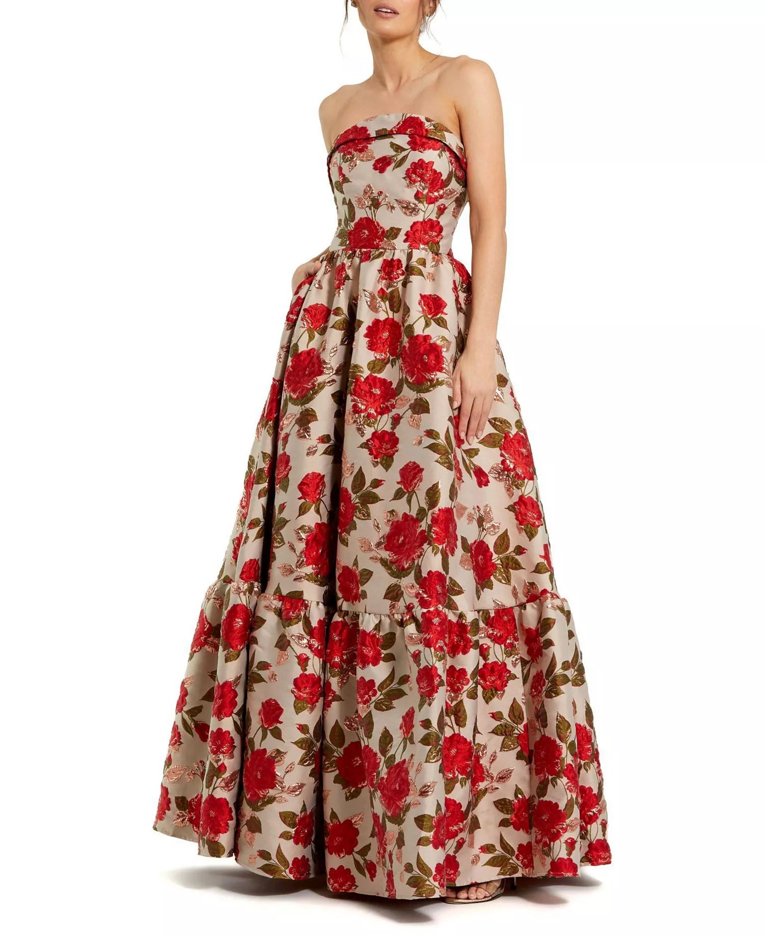 Glamorous Voluminous Ball Gown Strapless Fold Neck Open Back Tiered Maxi Prom Dress