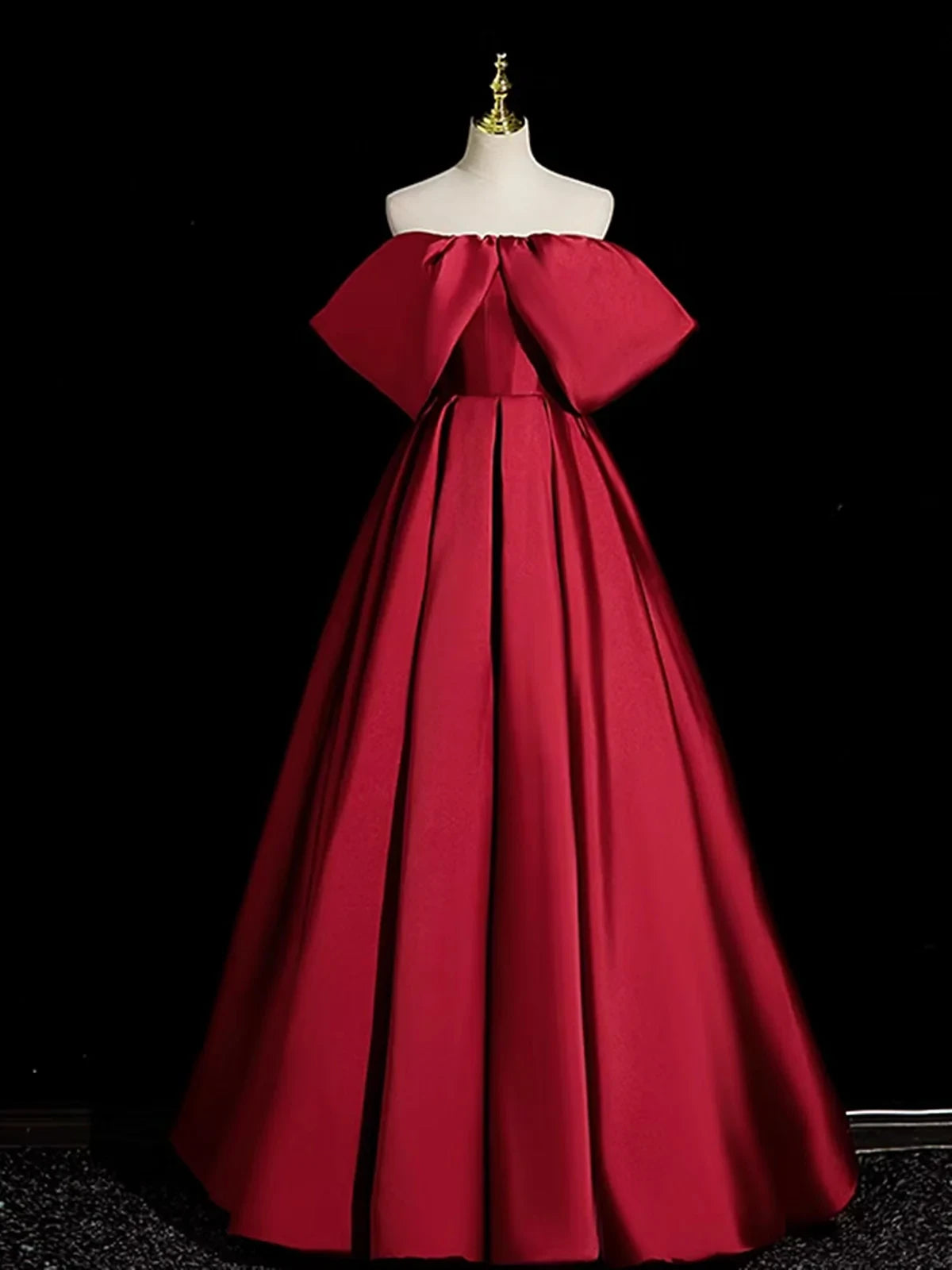 Glamorous Satin Ball Gown Off-the-Shoulder Short Sleeve Lace-Up Back Floor-Length Evening Dresses
