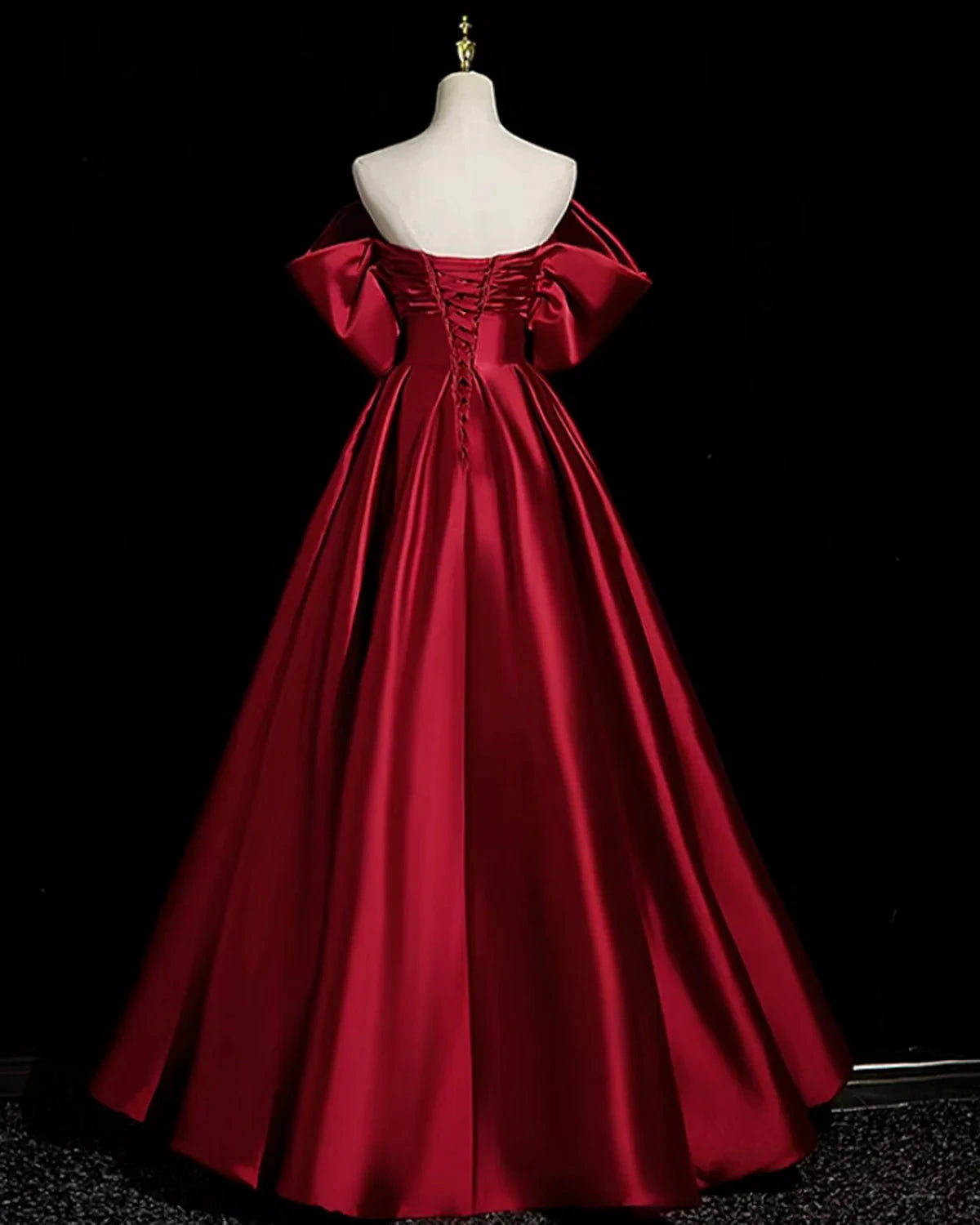 Glamorous Satin Ball Gown Off-the-Shoulder Short Sleeve Lace-Up Back Floor-Length Evening Dresses