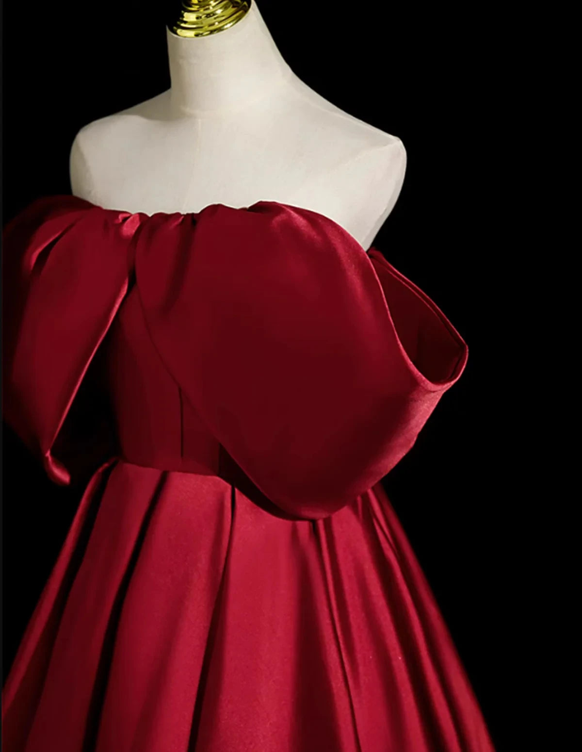 Glamorous Satin Ball Gown Off-the-Shoulder Short Sleeve Lace-Up Back Floor-Length Evening Dresses