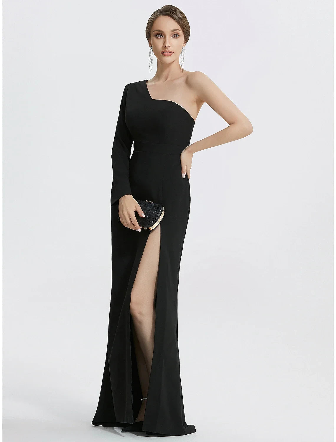 Glamorous Satin Mermaid Halter Neck Sleeveless High Back Floor-Length Evening Dresses with Slit