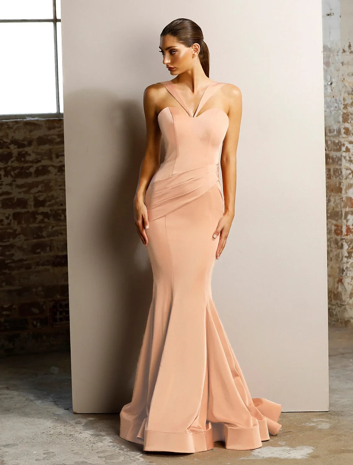 Glamorous Satin Mermaid Sweetheart V-Neck Wide Strap Low V-Back Floor-Length Evening Dresses