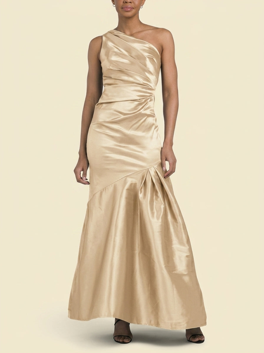 Glamorous Satin Sheath One-Shoulder Sleeveless Zipper Back Floor-Length Evening Dresses
