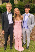 Blushing Pink Chiffon Sheath/column Floor-Length Dress with Sweetheart Neckline and Extensive Ruching + Ruffled Details