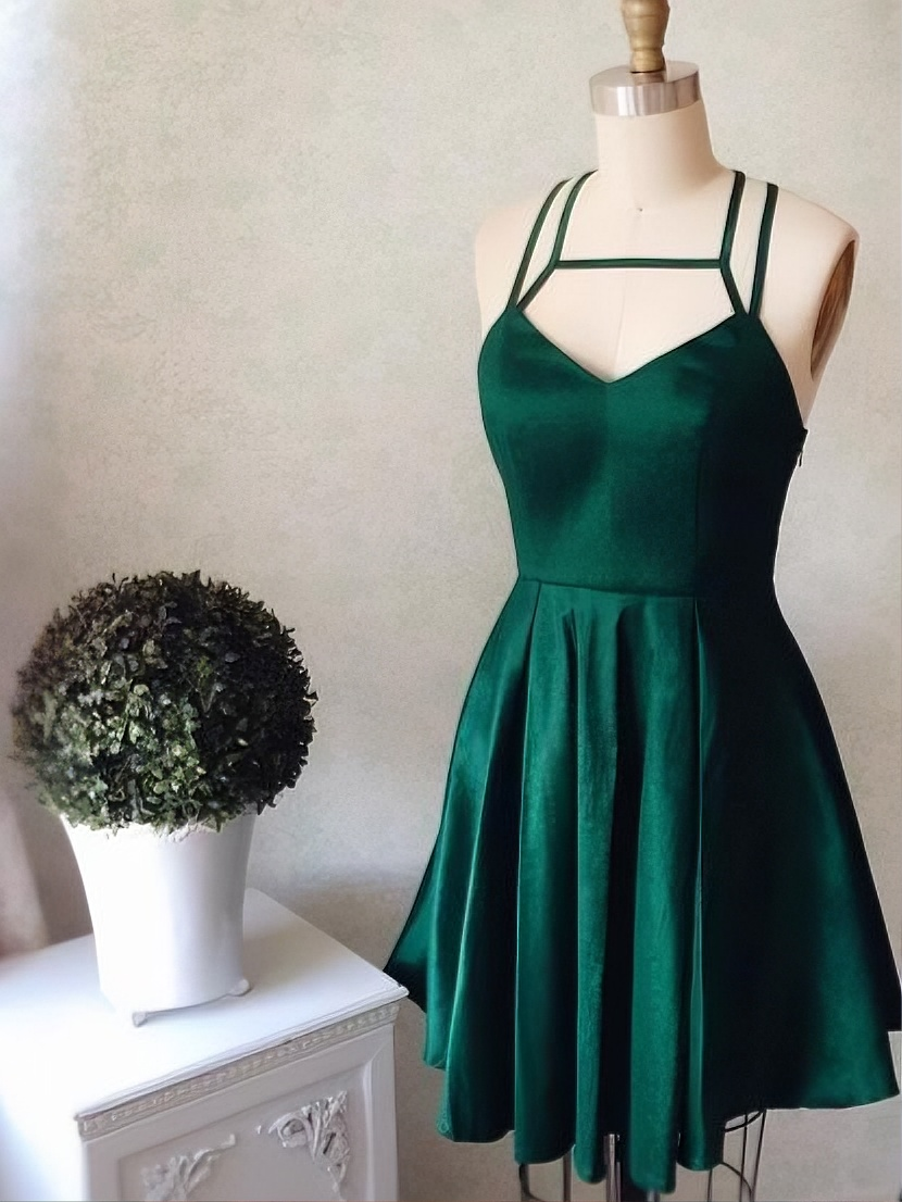 Glossy satin skater double strap sweetheart crisscross open back short length formal homecoming dress