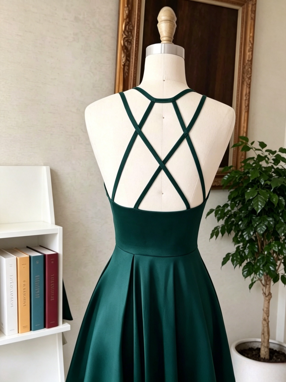 Glossy satin skater double strap sweetheart crisscross open back short length formal homecoming dress