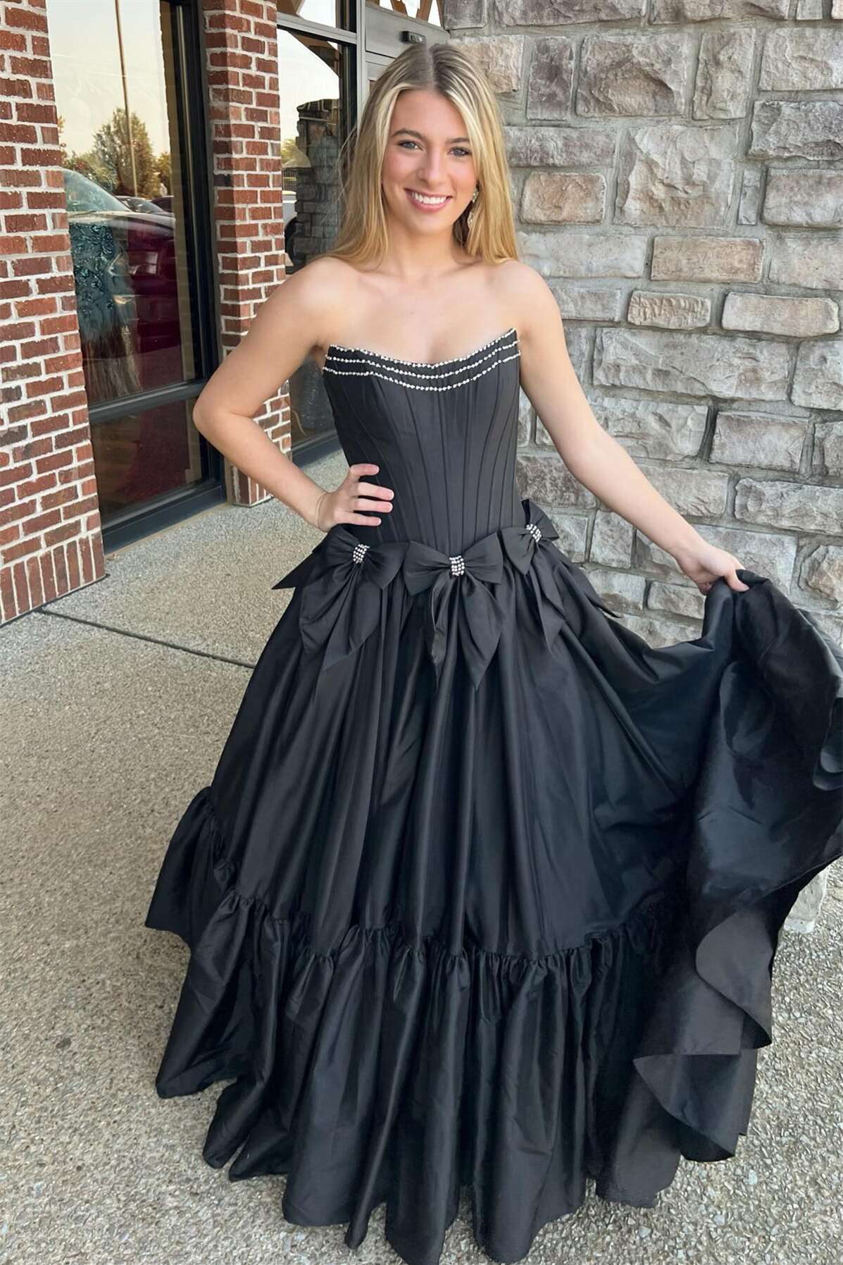 Gorgeous Ball-Gown Strapless Sleeveless Beaded-Bodice Floor-Length Prom Evening Formal Dress