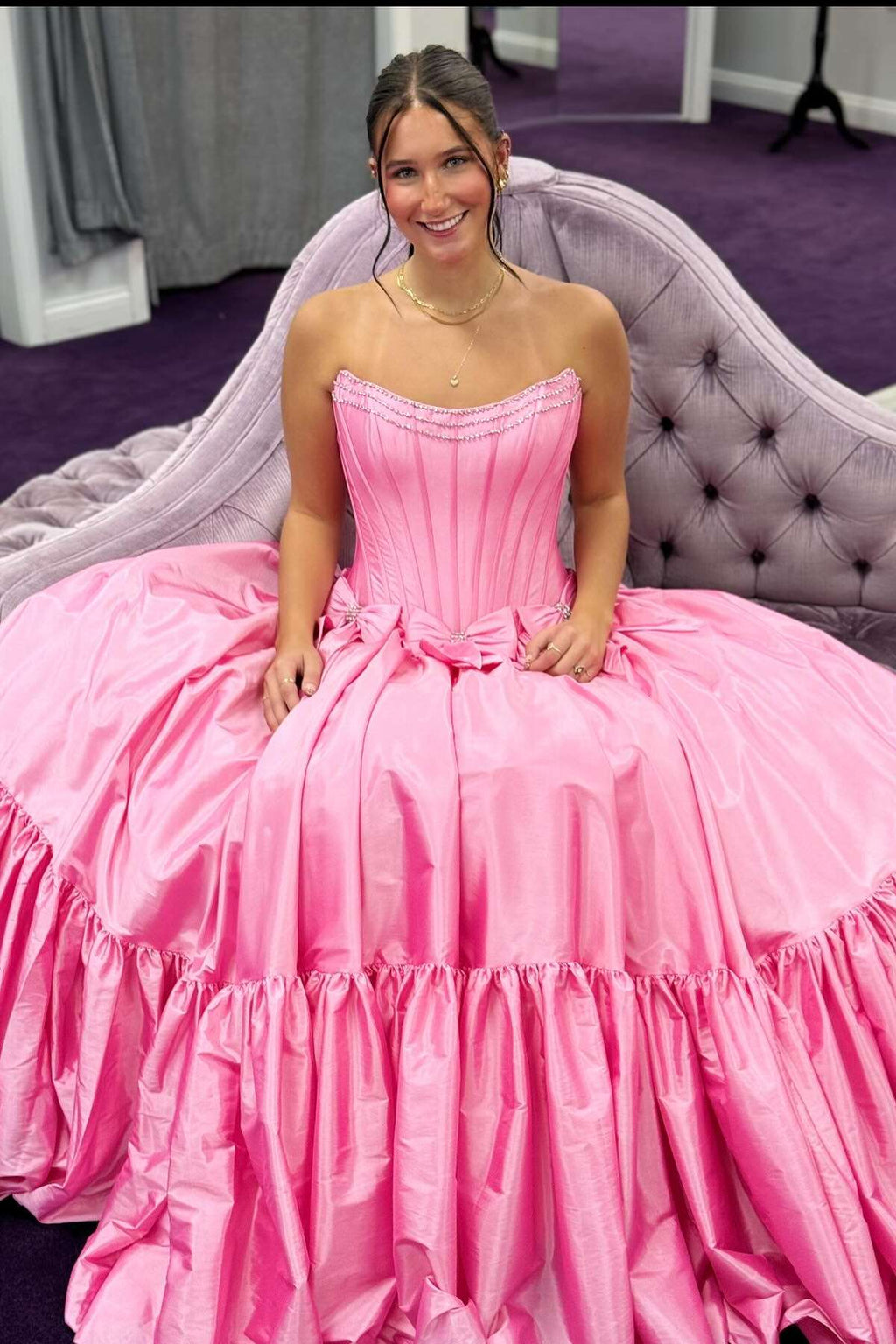White Satin A-Line Floor-Length Dress with Tiered Ruffle Skirt