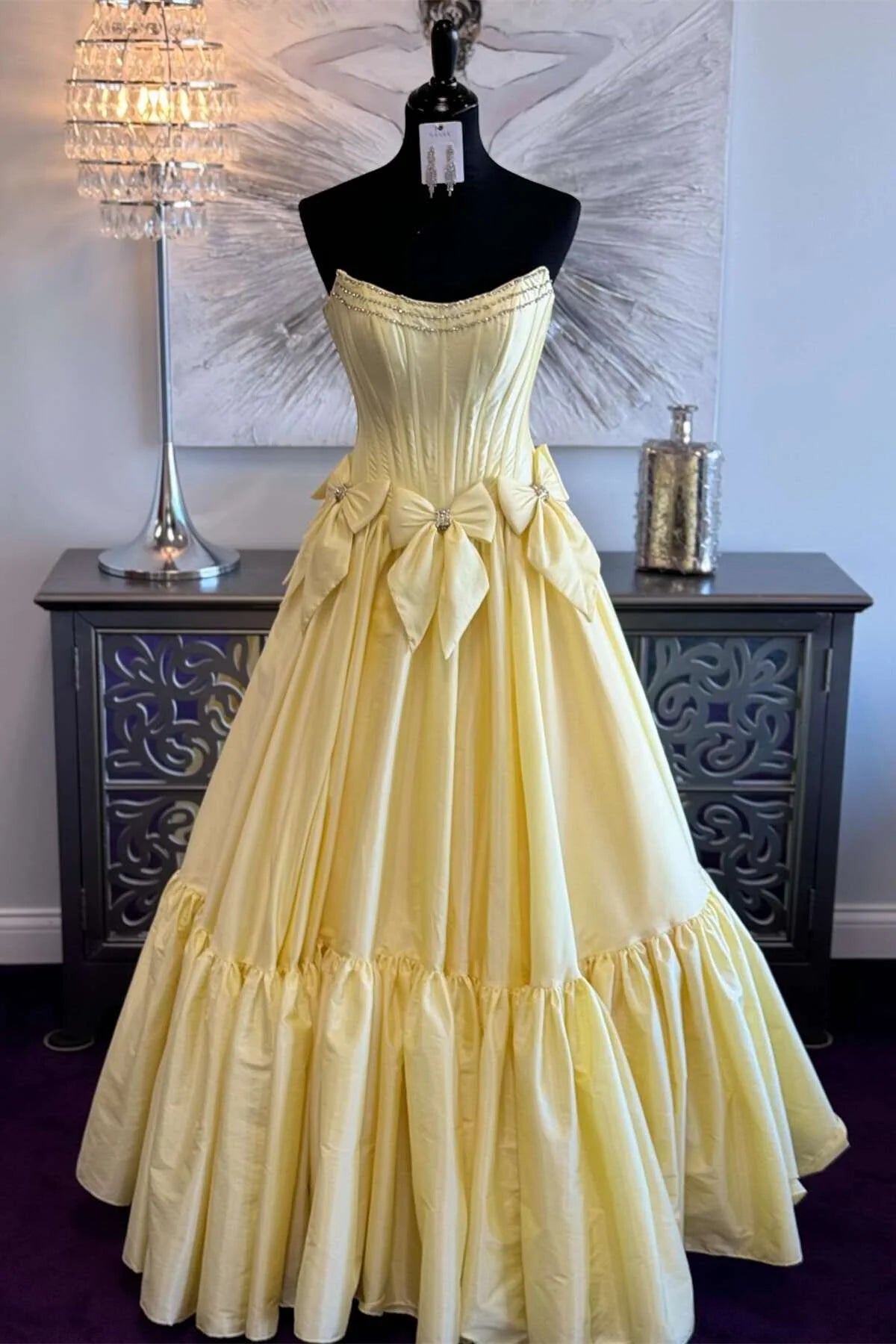 White Satin A-Line Floor-Length Dress with Tiered Ruffle Skirt