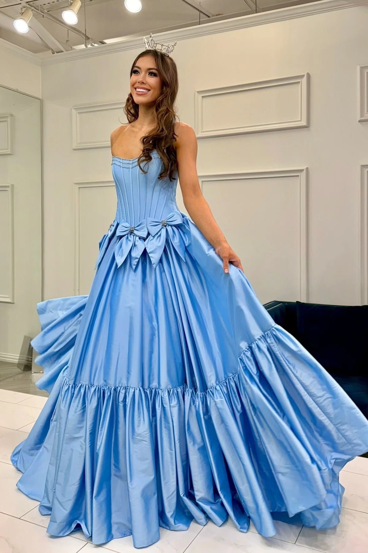 Gorgeous Ball-Gown Strapless Sleeveless Beaded-Bodice Floor-Length Prom Evening Formal Dress