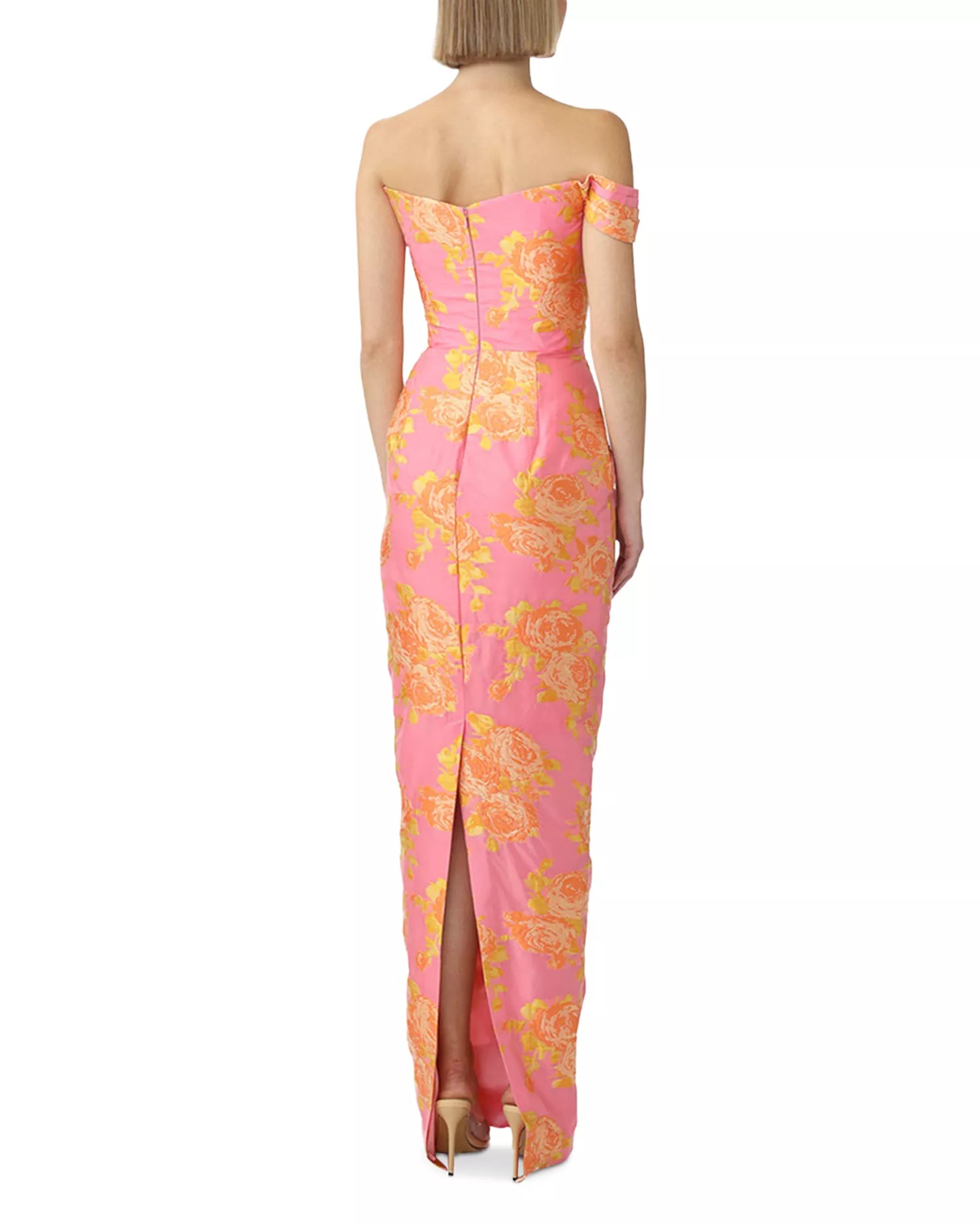 Gorgeous Vibrant Floral Off-The-Shoulder Bow-Detail Sleeveless Fitted Back Slit Floor-Length Prom Dress