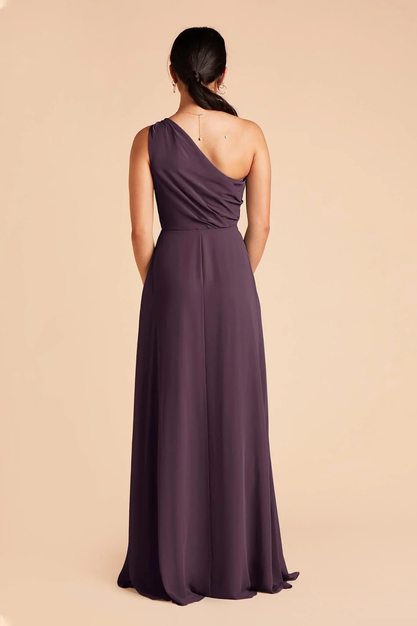Graceful Plum One Shoulder Pleated Chiffon Maxi Bridesmaid Dress