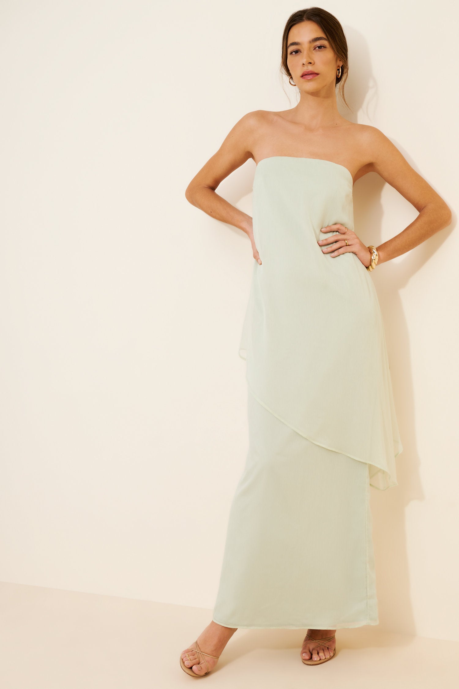 Graceful Chiffon A-Line Strapless Sleeveless Zipper Back Slit Floor-Length Evening Dresses