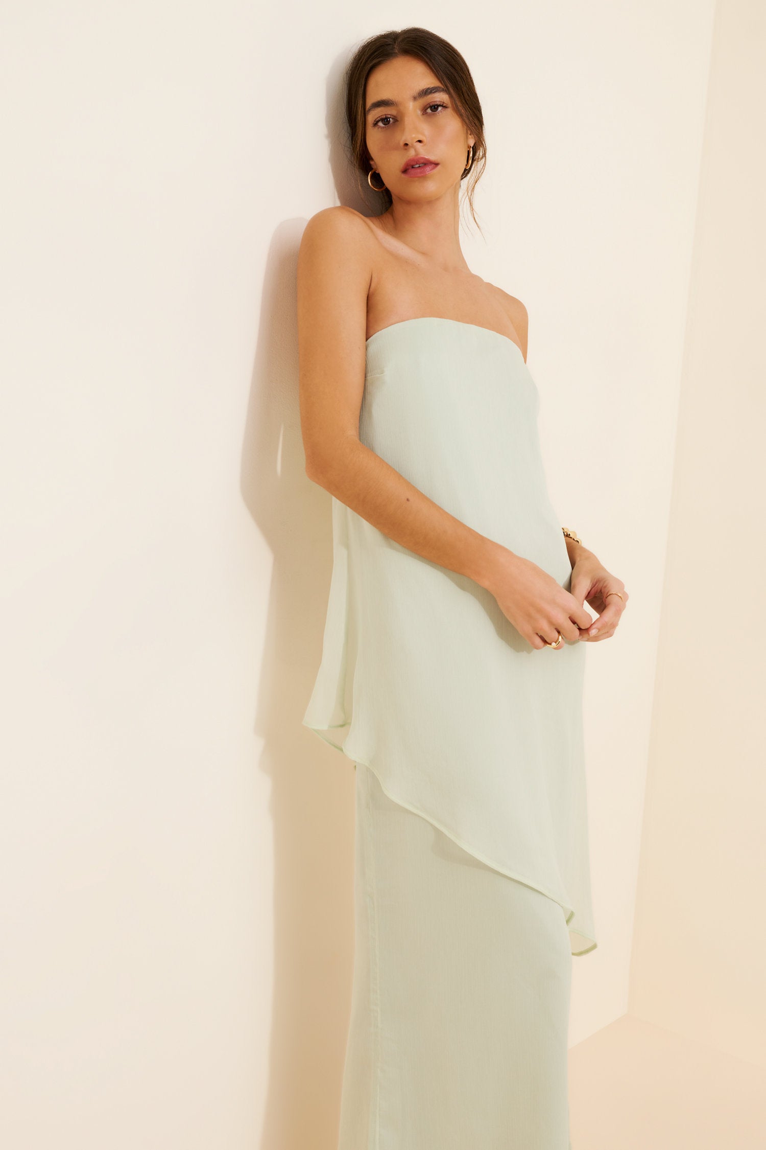 Graceful Chiffon A-Line Strapless Sleeveless Zipper Back Slit Floor-Length Evening Dresses