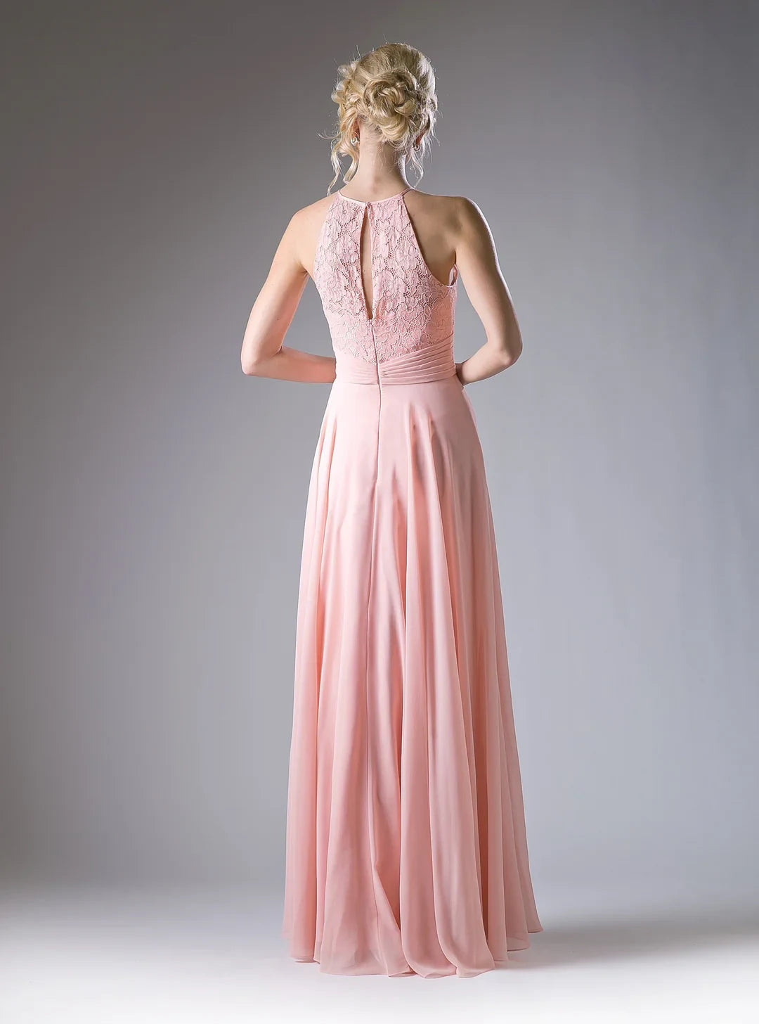 Graceful Chiffon Lace A-Line Halter Sleeveless Keyhole Back Floor-Length Evening Dresses